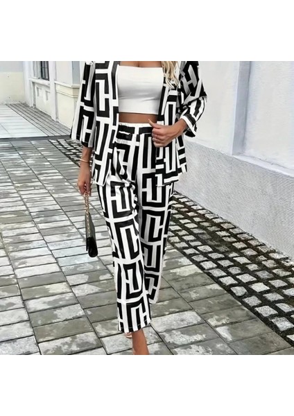 Mdb Kadın Uzun Kollu Önü Açık Desenli Iki Iplik Ceket ve Pantolon Ikili Takım fiyatları