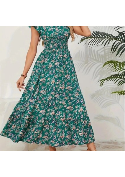 Mdb Kadın Kısa Kollu Kruvaze Yaka Beli Lastikli Çiçek Desenli Elbise indirimleri