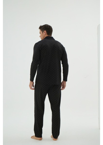Erkek Uzun Kol Önden Düğmeli Desenli Siyah Pijama Takımı C2T4N69 indirimleri
