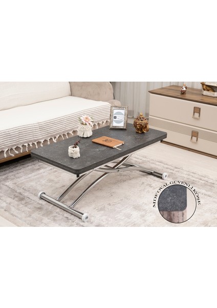 Mini Juppo Dışa K Akıllı Sehpa Üst Tabla Mdf Oval Köşe Alt Ayak Krom Kaplama