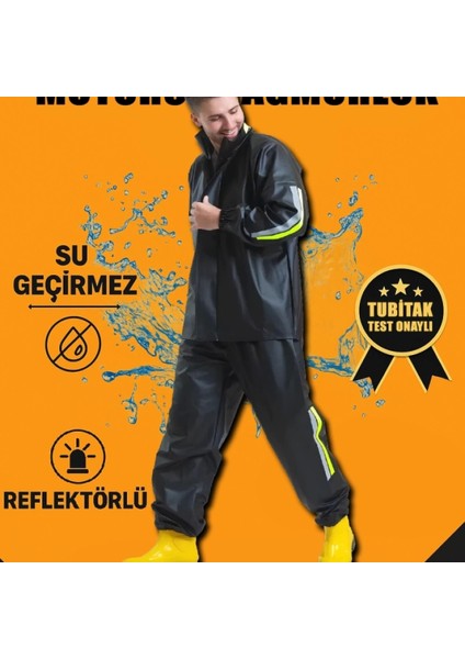 Mdb Premium Otorcu Kurye Yağmurluk Takım U Geçirmez Pvc Kumaş Reflektörlü Tübitak Onaylı Iyah