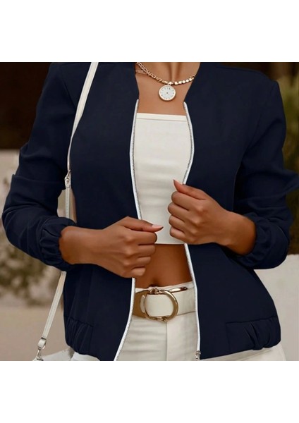 Mdb Kadın Uzun Kollu Önden Fermuarlı Modal Ceket