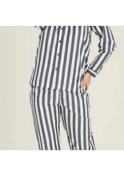 Mdb Freshness 4007 Kadın Uzun Kol Çizgili Gaffuriye Pijama Takımı