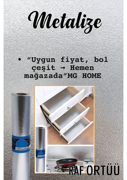 Büyük Boy Metalize Raf Örtüsü 45X400CM, Şık ve Koruyucu Tasarım