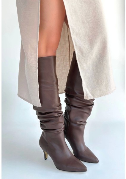 Zelya Kahverengi Cilt Topuklu Çizme