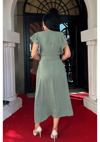 Ayrobin Kumaş Düğme Detaylı Elbise - Mint Yeşili indirimleri