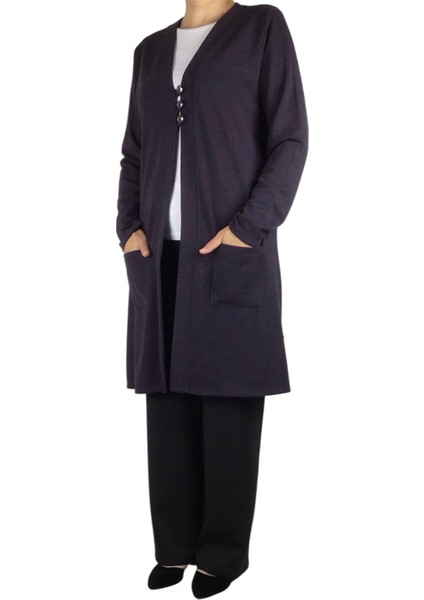 Kadın Önü Üç Düğmeli Mevsimlik Cepli Hırka