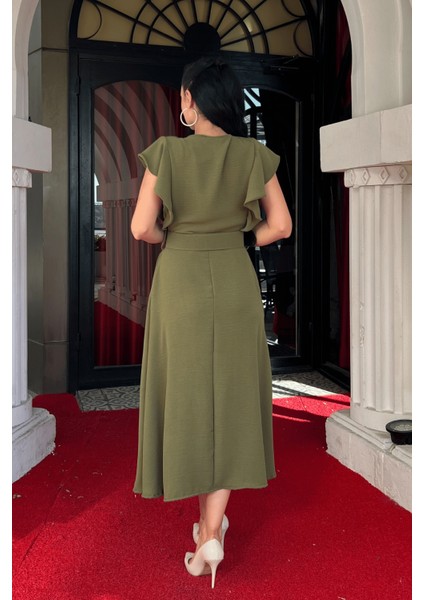 Ayrobin Kumaş Düğme Detaylı Elbise - Haki Yeşili indirimleri