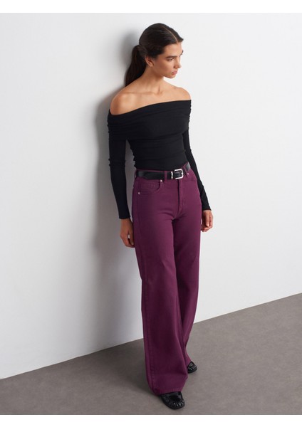 72054 Parçaboya Geniş Kesim Denim Pantolon-Mor modelleri