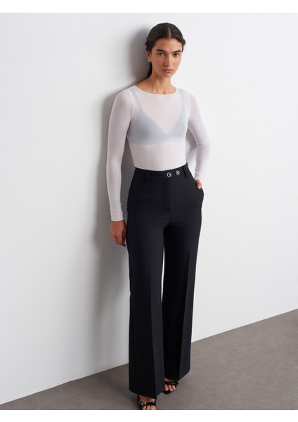 72169 Geniş Paça Kumaş Pantolon-Siyah