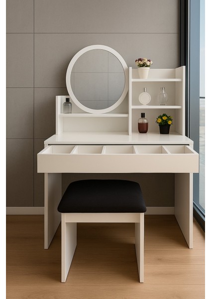 Aynalı Tabureli Ledli Makyaj Masası