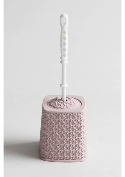Örgü Desenli Toz Pembe Renk Plastik Klozet Fırçası