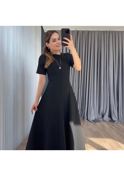 Mdb Kadın Kısa Kollu Bisiklet Yaka Maksi Boy Ithal Krep Elbise fiyatları