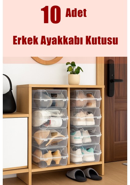 10'lu Set Erkek Ayakkabı Saklama Kutusu - Kadın Botu Ayakkabı Kutusu