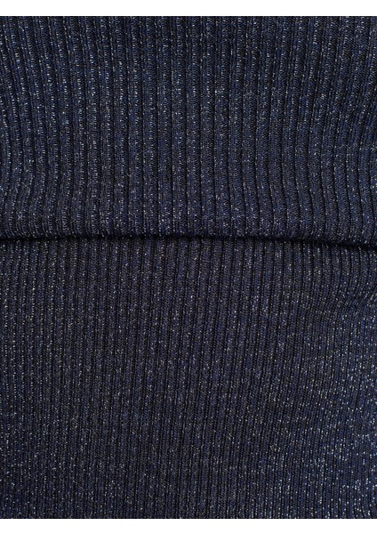 10808 Bardot Yaka Fitilli Simli Triko Kazak-Lacivert fırsatları