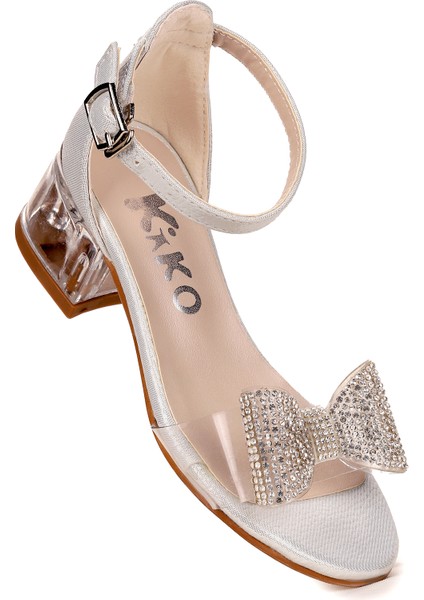 Tire Vakko Kız Çocuk 4 cm Şeffaf Topuklu Sandalet Abiye Ayakkabı