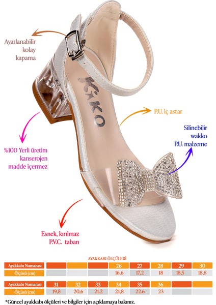 Tire Vakko Kız Çocuk 4 cm Şeffaf Topuklu Sandalet Abiye Ayakkabı fiyatları