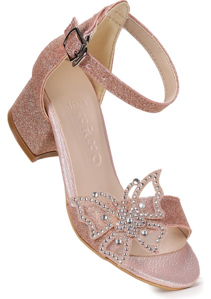 Zete Kum Simli Kız Çocuk 4 cm Topuklu Sandalet Abiye Ayakkabı