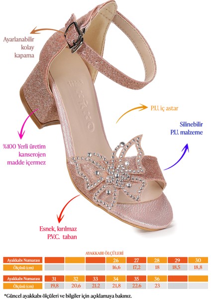 Zete Kum Simli Kız Çocuk 4 cm Topuklu Sandalet Abiye Ayakkabı fiyatları