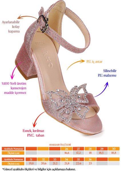 Zete Kum Simli Kız Çocuk 4 cm Topuklu Sandalet Abiye Ayakkabı fiyatları