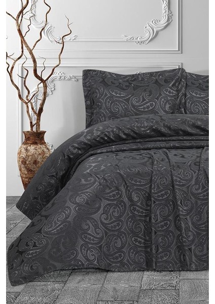 Şal 3 Parça Çift Kişilik Yatak Örtüsü Antrasit