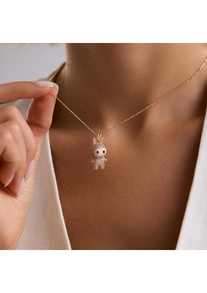 Labubu Kolye 14 Ayar Toz Pembe 2,5-1,5 cm modelleri