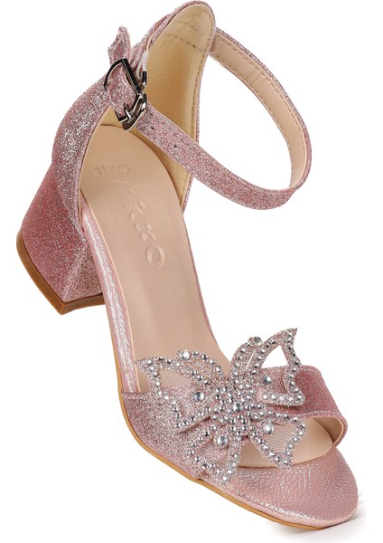 Zete Kum Simli Kız Çocuk 4 cm Topuklu Sandalet Abiye Ayakkabı