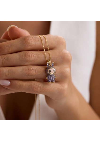 Labubu Kolye 14 Ayar Mor 2,5-1,5 cm