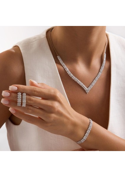 Su Yolu Set Beyaz Altın Bukle Form 14 Ayar