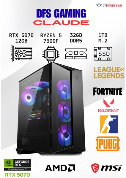 Dfs Gamıng Claude Ryzen 5 7500F-B650M-RTX 5070 12GB-32GB Ddr5 Ram-1tb M.2 Ssd-Oyuncu Bilgisayarı Sistem Tavsiyesi