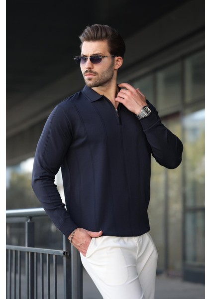 Lacivert Polo Yaka Fermuarlı Erkek Kazak E7427 fiyatları