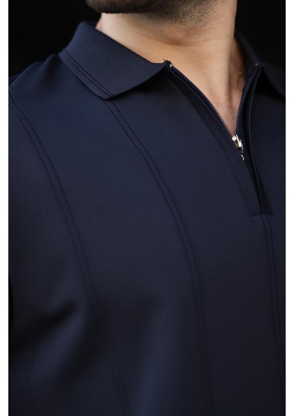 Lacivert Polo Yaka Fermuarlı Erkek Kazak E7427 modelleri