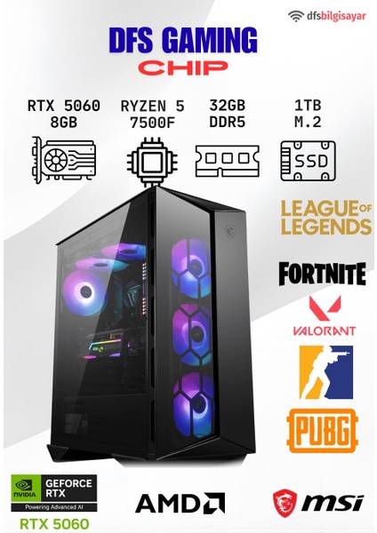 Dfs Gamıng Chıp Ryzen 5 7500F-B650M-RTX 5060-32GB Ddr5 Ram-1tb M.2 Ssd-Oyuncu Bilgisayarı Sistem Tavsiyesi