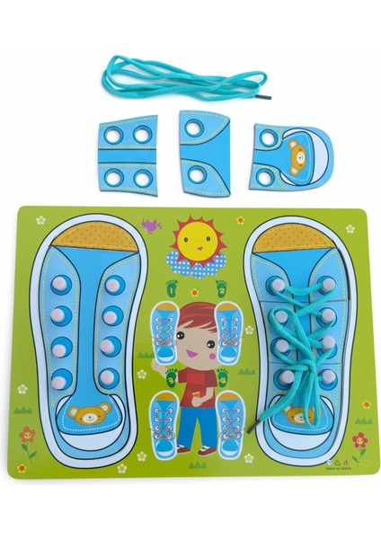 Montessori Bağcık Bağlama Eğitim Panosu – Ayakkabı Bağlama Oyuncağı, Ince Motor & Öz-Bakım Becerileri (3+)