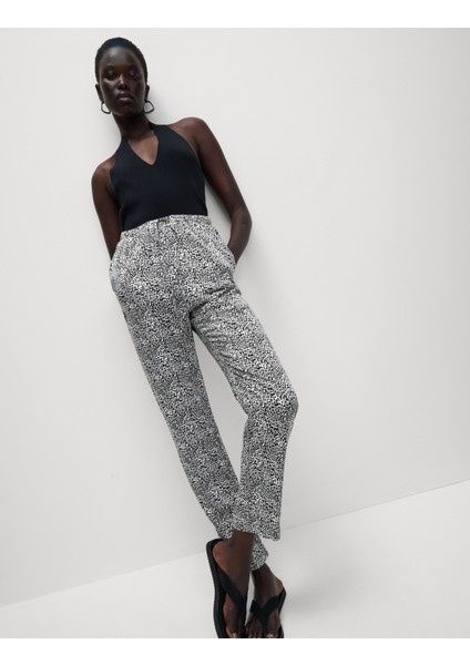 %100 Twill Pamuklu Desenli Yüksek Bel Dar Paça Pantolon
