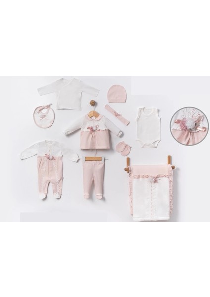 Çiçek Aksesuarlı Dantelli Kutusuz Hastane Çıkışı Bebe 10' Lu Set