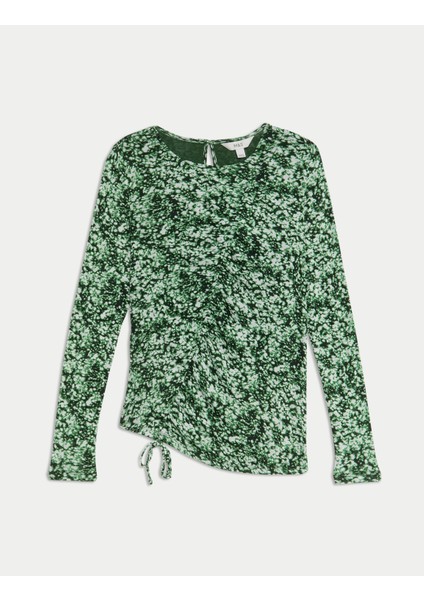 Büzgü Detaylı Desenli Bluz