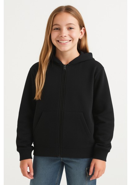 Kız Çocuk Basic Fermuarlı Kapüşonlu Okul Sweatshırt G2025-3-2