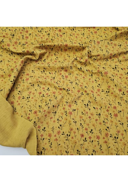 Baskılı %100 Pamuk 2 Katlı Hardal Krinkıl Müslin Kumaş | Desen 1 fiyatları