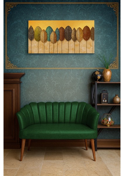 - Papatya Ikili Koltuk Kanepe - Deri Kumaş - Gürgen Iskelet - Yeşil