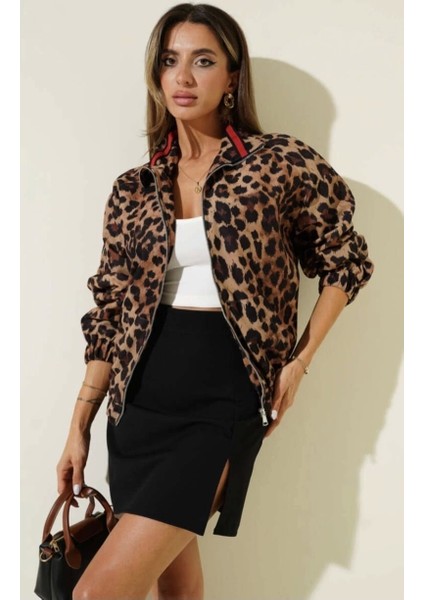 Leopar Desenli Astarlı Ceket Siyah T1192 modelleri