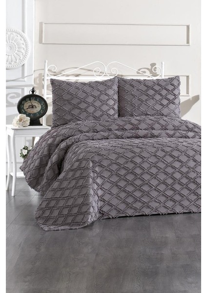 Vesya 3 Parça Çift Kişilik Pike Takımı Antrasit