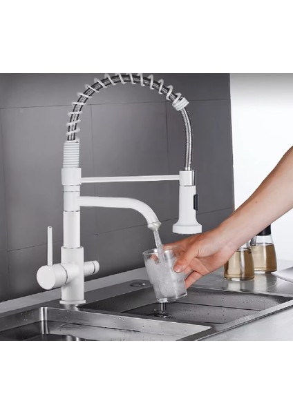 Mutfak Evye Bataryası Dual Flow Su Arıtma Çıkışlı Spiralli ve Fiskiyeli Beyaz 7 Yıl Garanti Ithal modelleri