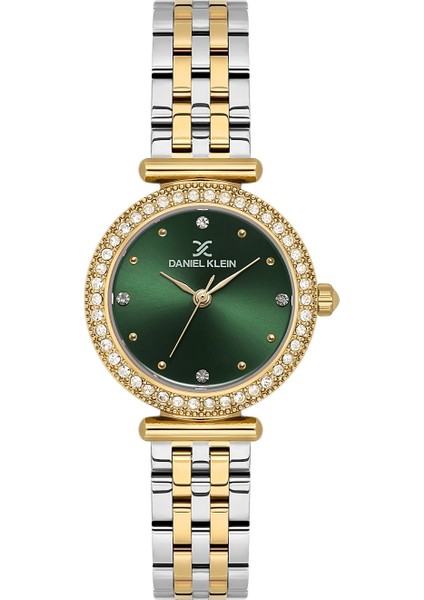 Gümüş-Gold Çelik Kordon,içi Yeşil,su Geçirmez, Klasik Kadın Kol Saati-3