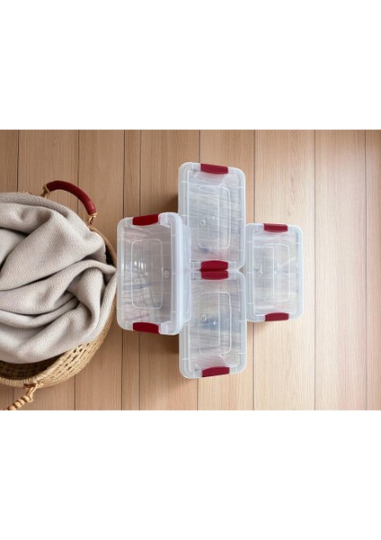 4'lü Saklama Kabı / Şeffaf Klipsli Kapak Sızdırmaz Şık Tasarım