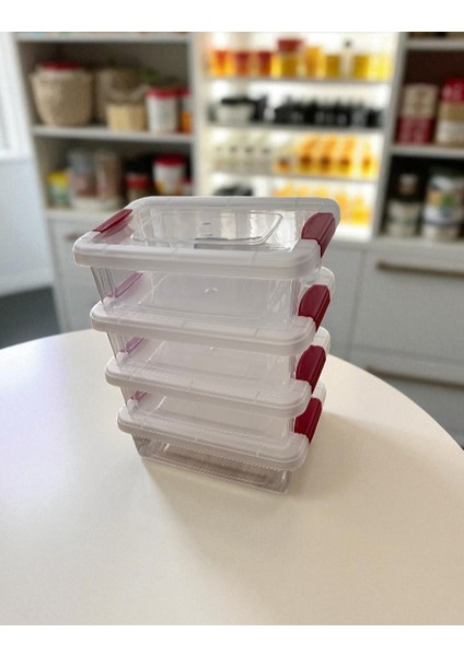 4'lü Saklama Kabı / Şeffaf Klipsli Kapak Sızdırmaz Şık Tasarım