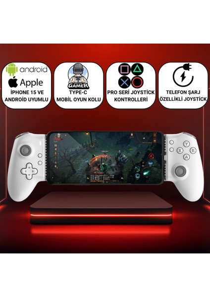 iPhone 15 Üzeri ve Android Uyumlu Type-C Mobil Oyun Kolu | Pro Seri Joystick | Şarj Özellikli