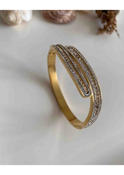 Gold Taşlı Asimetrik Model Çelik Kelepçe 17-18 cm modelleri