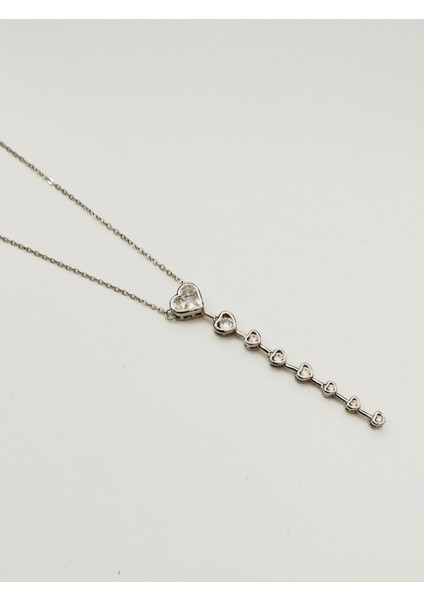 Çelik Y Kolye 8 Kalpli Gümüş Rengi