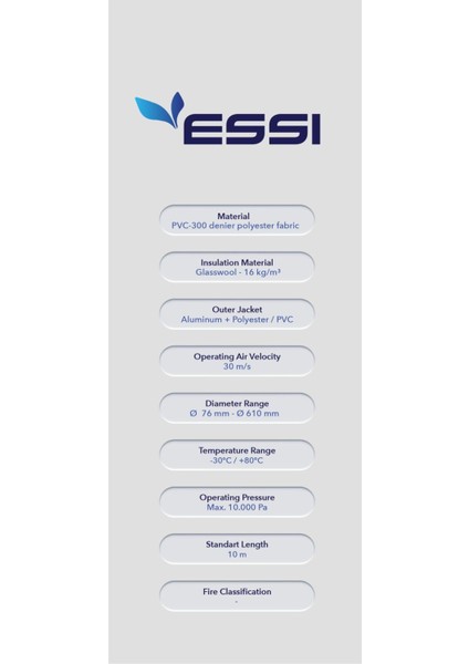 Essi Ø102mm Pvc İzolesiz Flexible Hava Kanalı (10mt) modelleri